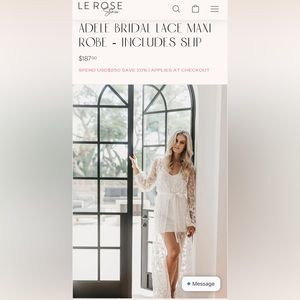 Le Rose Adele Bridal Lace Maxi Robe- Includes Slip